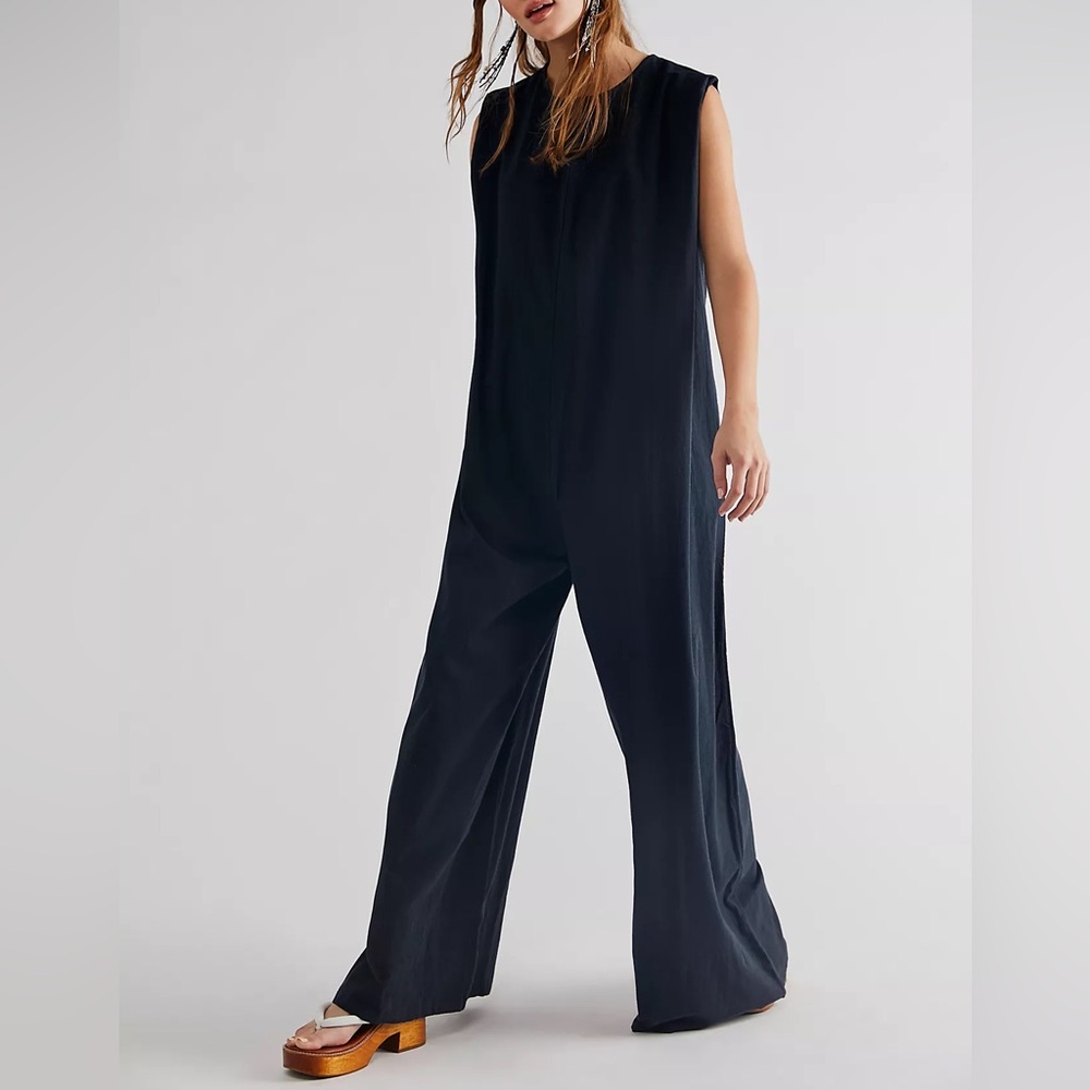 Free People Navy Sleeveless Wide-Leg Jumpsuit - Picture 4 of 10